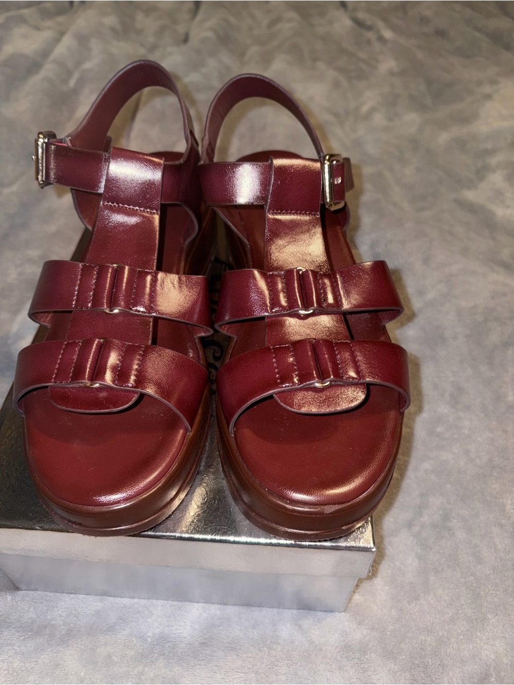 Abbleet Burgundy Wine Platform Wedge Sandals Women’s Size 9 Strappy - Picture 11 of 14
